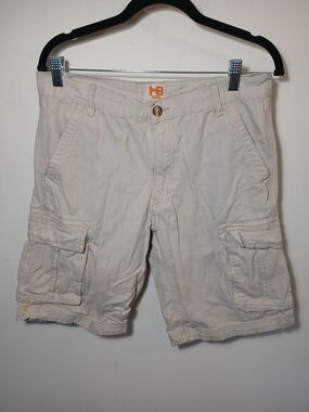 Beige Cargo 100% Cotton Shorts for Men - Utility Pocket Design